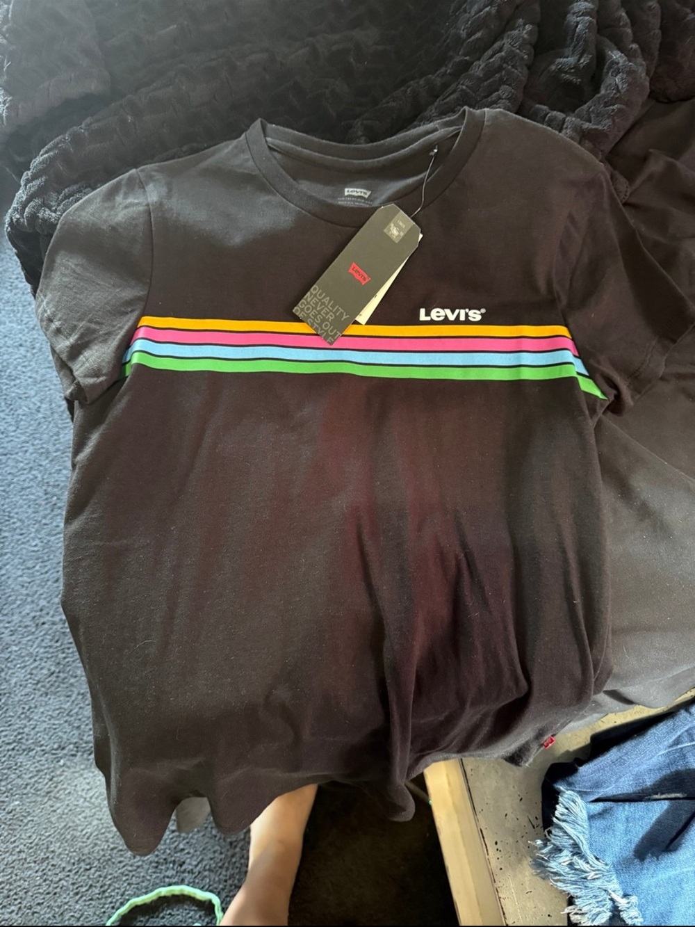 Levi's Black T‑Shirt with Rainbow Chest Stripes